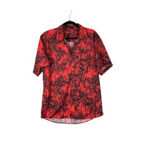 Enlision Red Palm Tree Print Hawaiian Shirt Men’s Size M